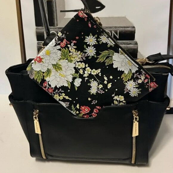 Big Buddha black tote shoulder bag with flower wallet/pouch - Picture 5 of 9